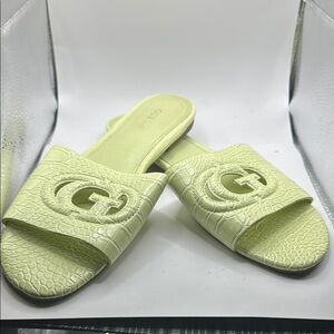 Guess Green Textured Slip-On Sandals